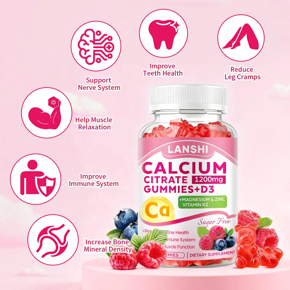 LANSHI calcium citrate gummies close-up highlighting vibrant mixed berry flavor