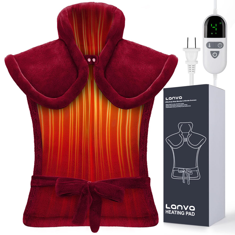 LANVA heating pad neck-shoulders-back coverage provides soothing heat relief during home use.