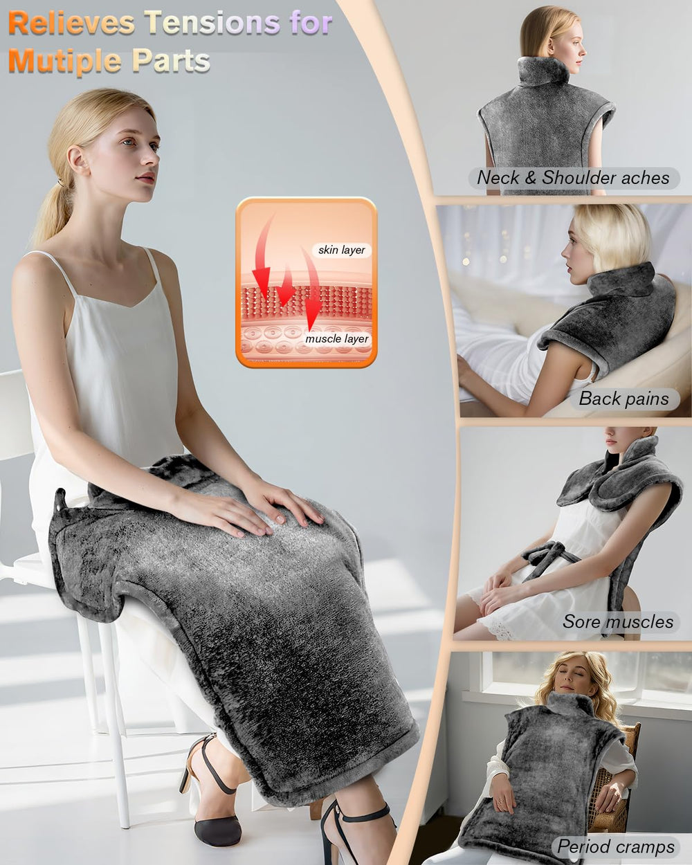 LANVA heating pad ultra-soft plush fabric for cozy, comfortable therapy.