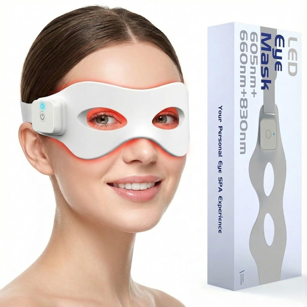 LaseLocks eye mask with 42 LED beads delivering uniform light across the eye area.