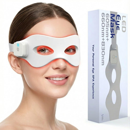 LaseLocks eye mask with 42 LED beads delivering uniform light across the eye area.
