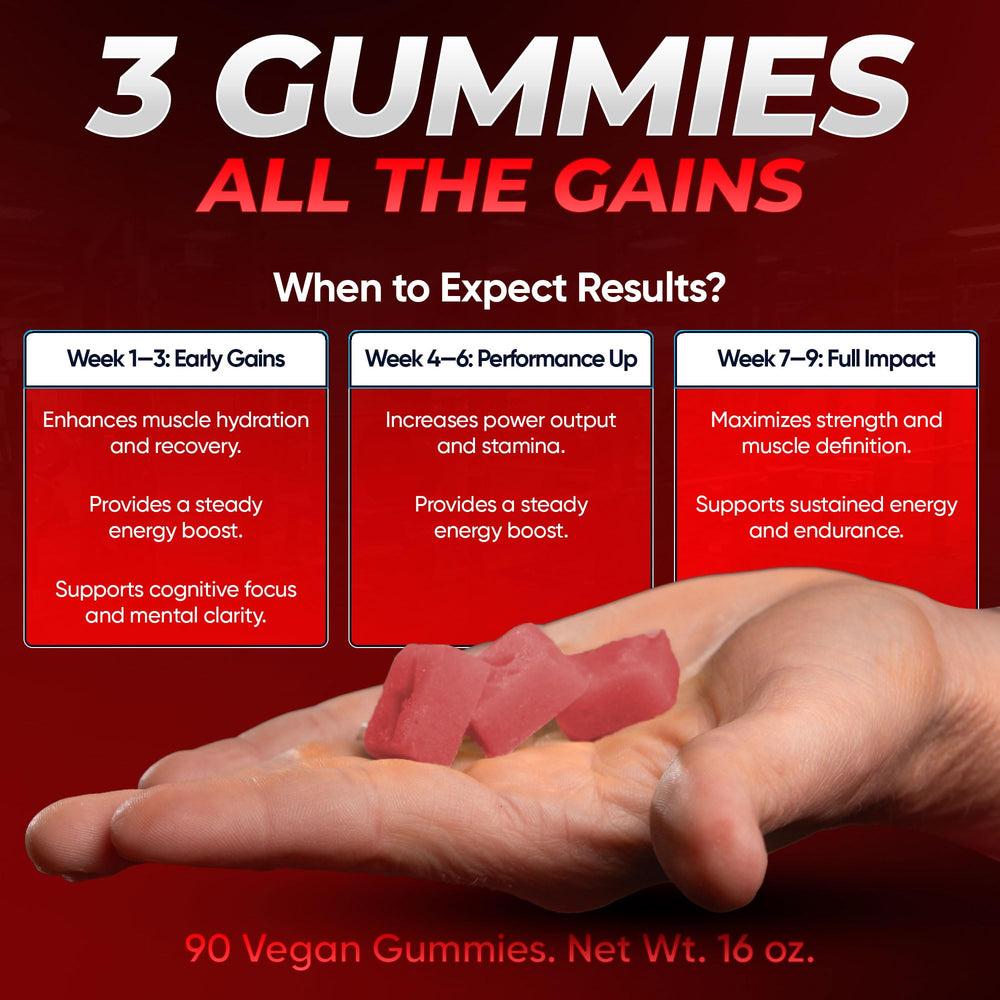 Laser Beams Creatine Gummies bottle with dosing guide, easy use.