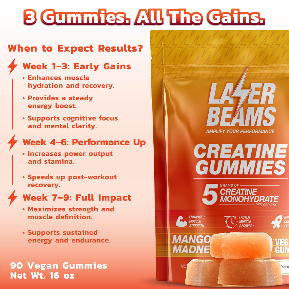 Laser Beams Creatine Gummies on-the-go lifestyle with easy chewing