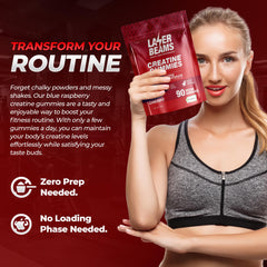 Laser Beams Creatine Gummies serving in hand demonstrates simple chewable daily dose.