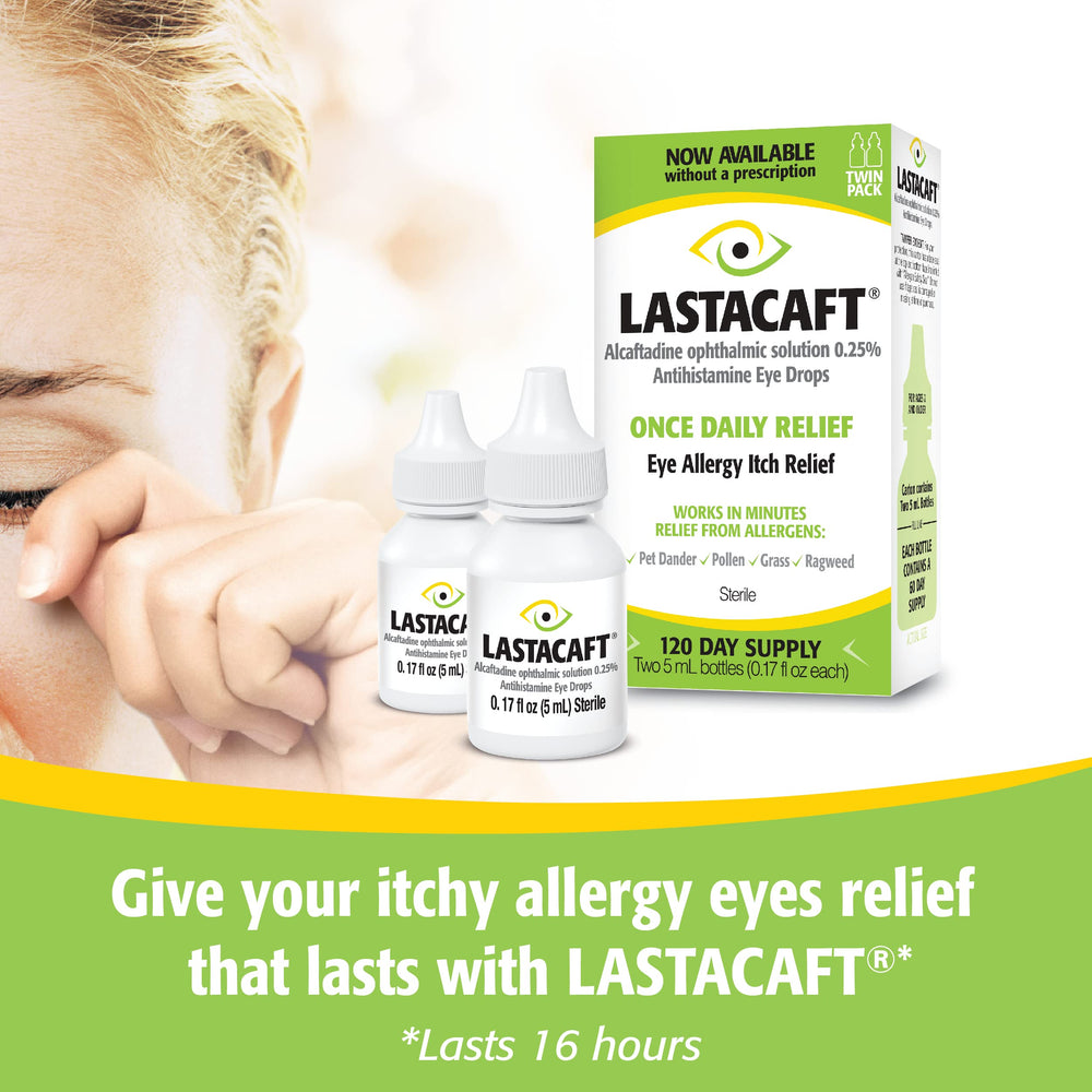 Lastacaft dropper closeup demonstrates precise, convenient daily application.