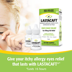 Lastacaft dropper closeup demonstrates precise, convenient daily application.