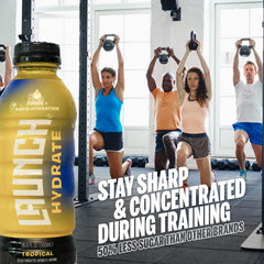 Launch Hydrate Tropical athlete using bottle during activity.
