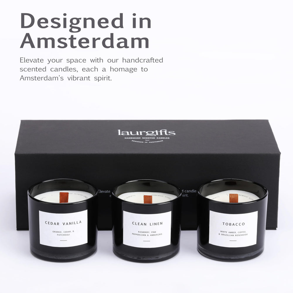 LaurGifts birthday gift for men featuring a luxury candle trio