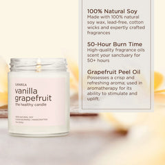 Lavanila Vanilla Grapefruit candle lit in a cozy living room.