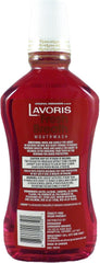 Lavoris Cinnamon Original bottle on bathroom shelf for easy access after meals