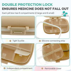 Layhit travel pill organizer in khaki highlighting compact travel-friendly design