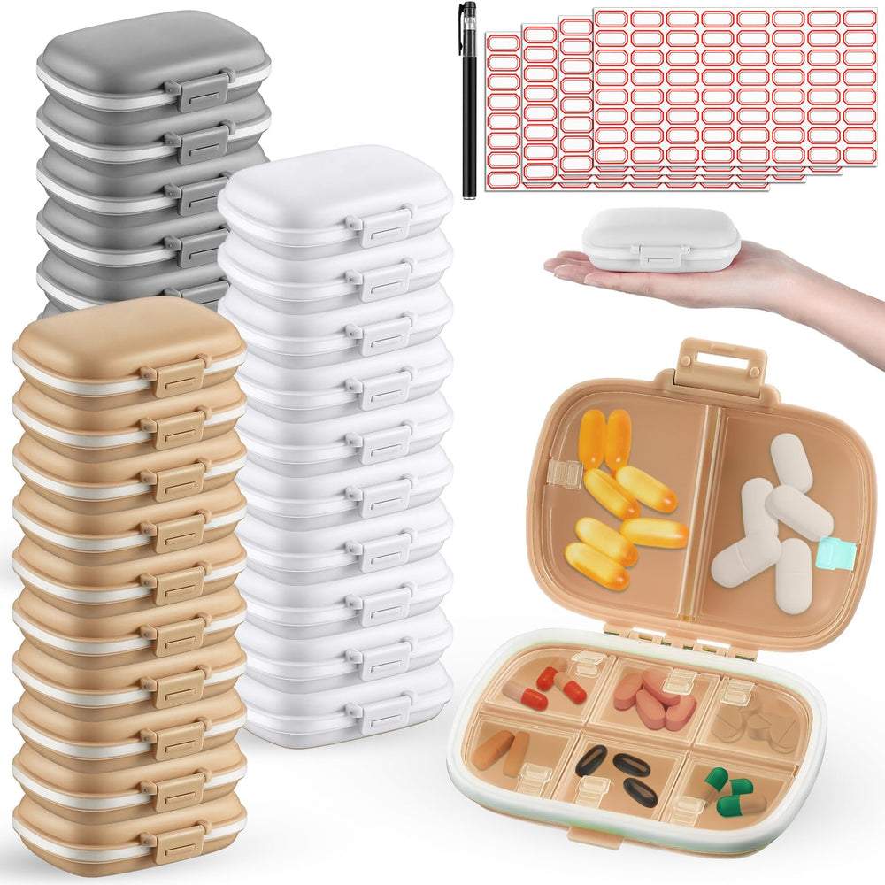 Layhit travel pill organizer with eight compartments in white keeps daily meds neatly sorted on trips
