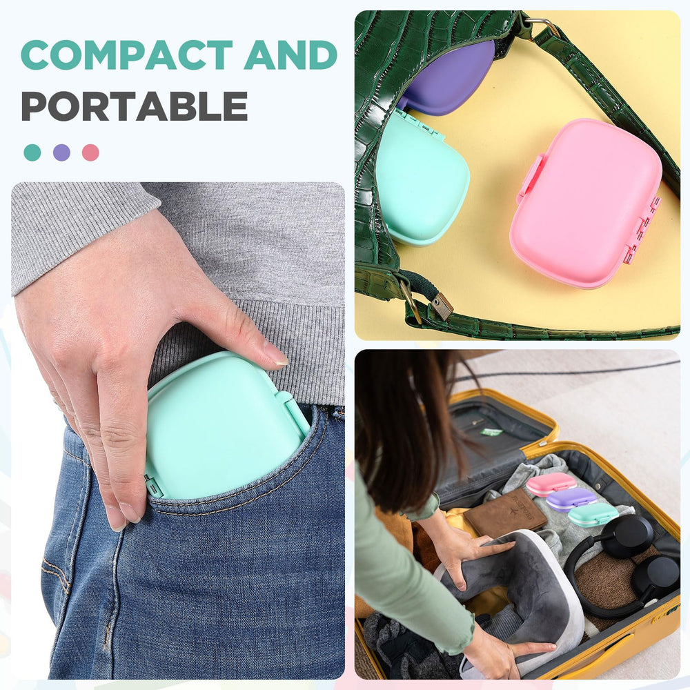 Layhit portable pill case fits in wallet, purse, or bag for easy access.