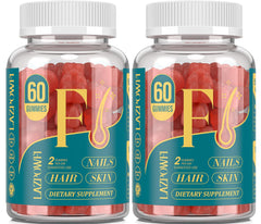 Lazpowfi Biotin Gummies bottle front highlighting vegan B7 for healthier hair and nails.