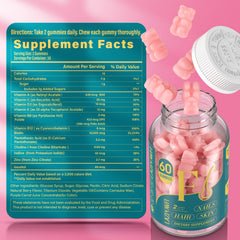 Lazpowfi Biotin Gummies lifestyle shot with healthy shine on hair and nails.