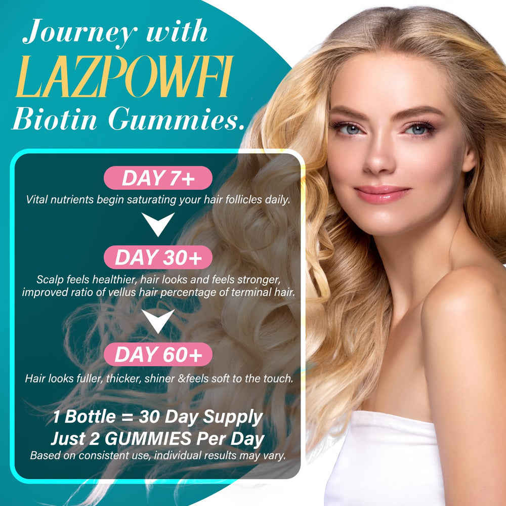 Lazpowfi Biotin Gummies strawberry flavor close-up emphasizes tasty, easy daily use.