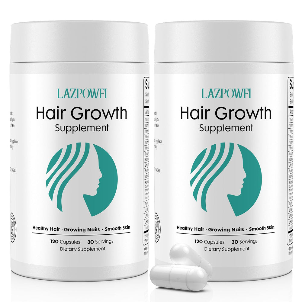 Lazpowfi Hair Growth bottle front promoting daily hair vitality