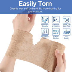 LDIWEE self-adherent wrap on arm demonstrates quick, secure application without pins.