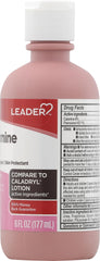 Leader Calamine Lotion packaging front view communicates the trusted medicated solution