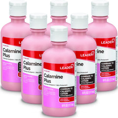 Leader Calamine Lotion pink bottle 6oz for soothing itch and cooling relief