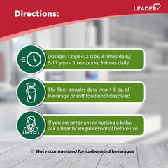 Leader measuring spoon with powder emphasizes precise serving sizes for daily fiber