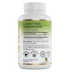 LeafSource Shilajit label on bottle communicates product details.