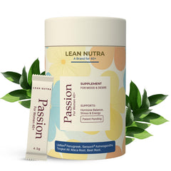 Lean Nutra Passion bottle pour, berry citrus flavor supports daily balance.