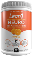 Lean1 Neuro orange tub displaying the label for daily focus and energy