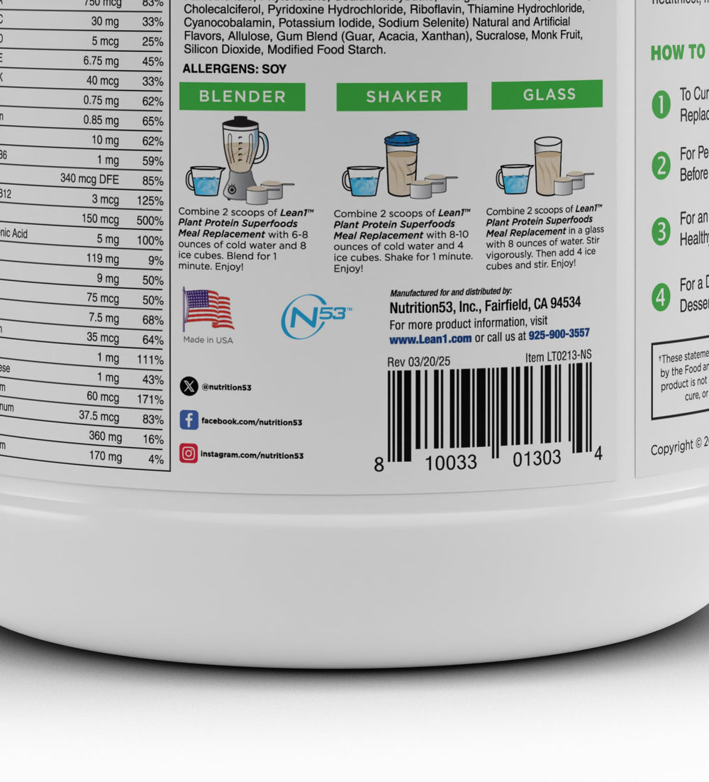 LEAN1 organic fruits and vegetables blend signals natural micronutrients in every scoop