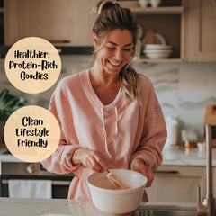 LEANBAKERS resealable pouch keeps powder fresh between baking sessions.