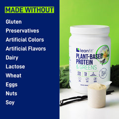 Clean-label LeanFit packaging highlighting vegan, gluten-free, non-GMO.