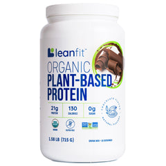 LeanFit organic protein tub closeup highlighting plant-based protein for daily fueling.