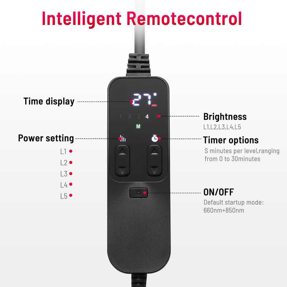 LEDINO remote control for quick level adjustments during sessions.
