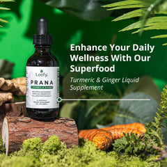 Leefy PRANA liquid pour shows honey like turmeric ginger blend for daily use