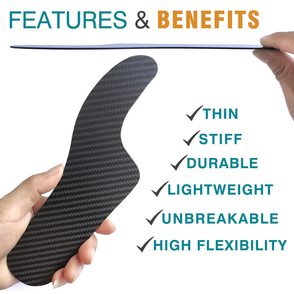 Leeuoe right-foot carbon fiber insole provides durable rigidity during activities.