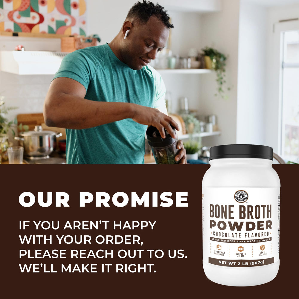 Left Coast Performance bone broth protein chocolate ingredients gluten-free and dairy-free.