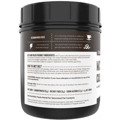 Chocolate flavor packaging of Left Coast Performance MCT powder showing gluten-free formula.