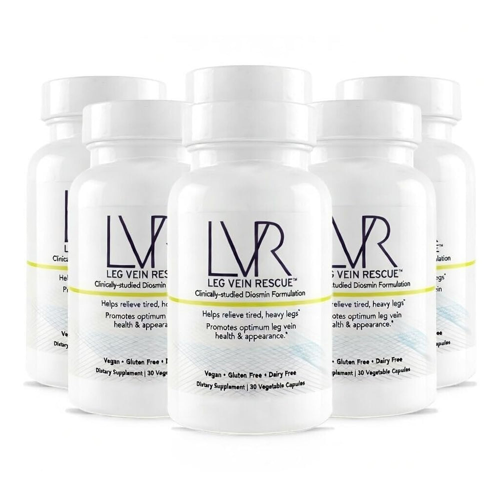 LEG VEIN RESCUE bottle front showing capsules for daily leg circulation support.
