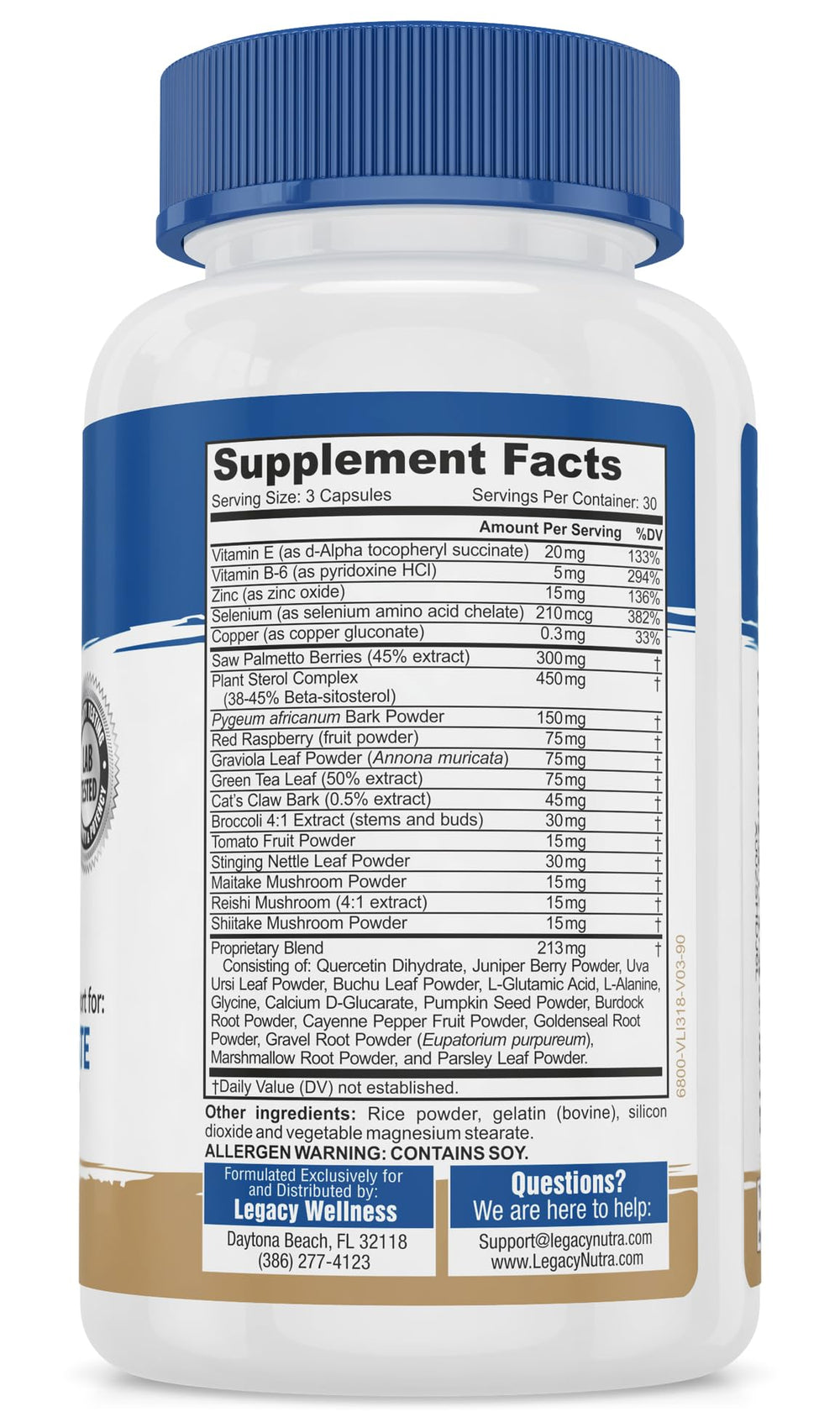LegacyNutra PRO capsules closeup highlighting beta sitosterol and saw palmetto.