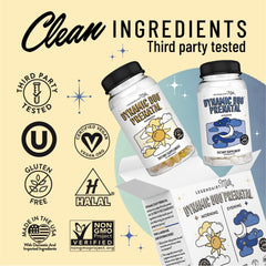 Prenatal vitamins in labeled Legendairy Milk Dynamic Duo jar for easy daily use.