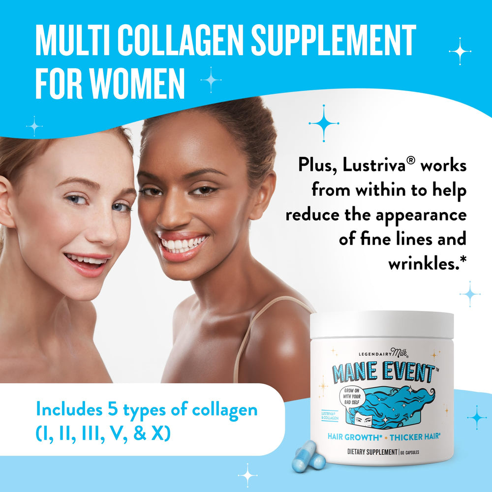 Legendairy Milk Mane Event bottle imagery suggesting smoother-looking skin