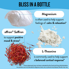 Magnesium-based calm support visual from Legendairy Miss Bliss supplement bottle.