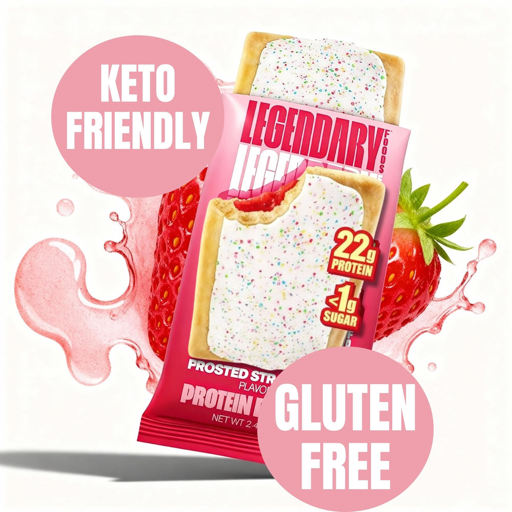 On-the-go snack moment with Legendary Foods 22g Protein Pastry frosted strawberry.