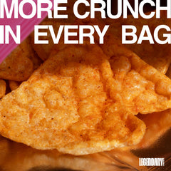 Legendary Foods Tangy BBQ Protein Chips with dip option for social snacking.