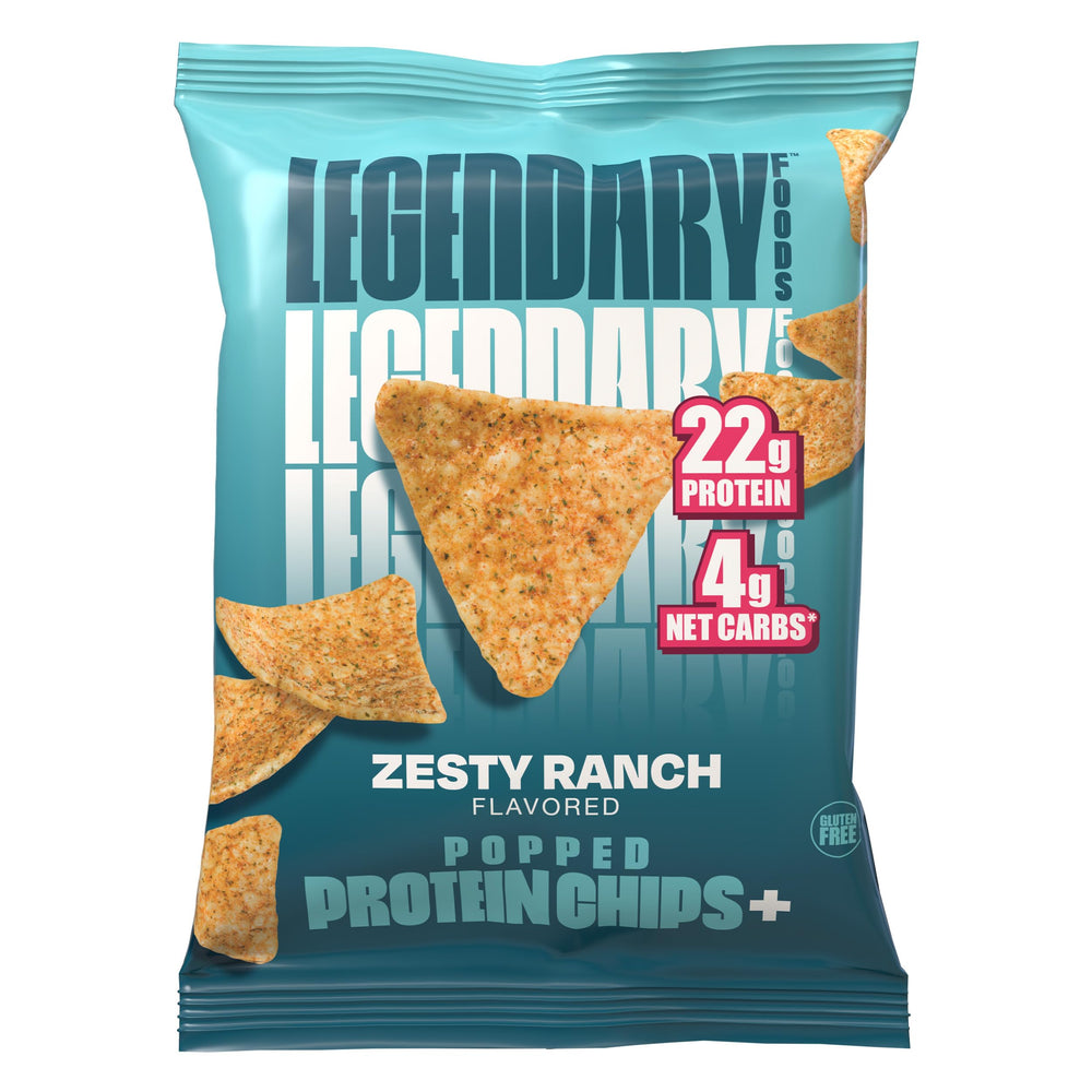 Legendary Foods Zesty Ranch protein chips label showing nutrition benefits