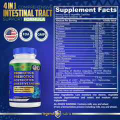 Legend Nutra Probiotics label detail noting non-GMO and USA-made quality
