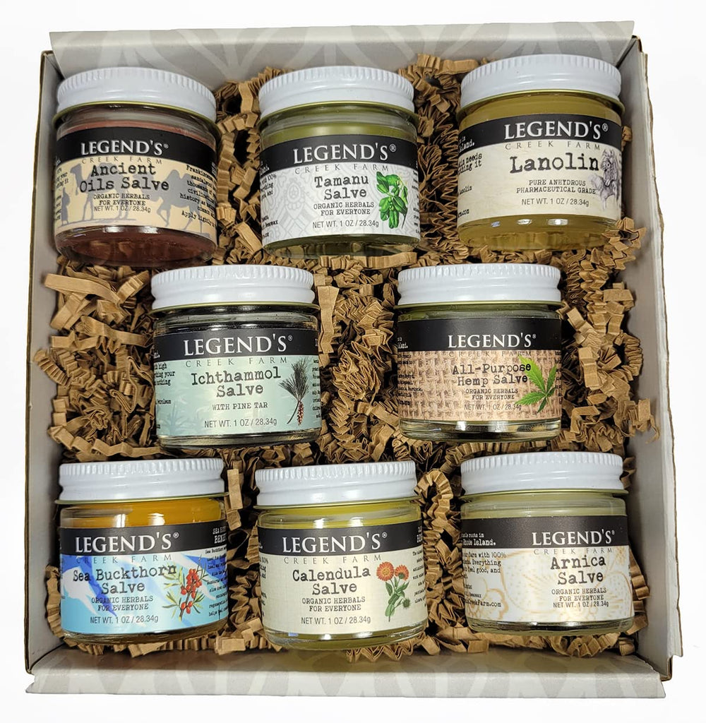 Legend's Creek Herbal Salve Bundle packshot highlighting gift-ready skincare set