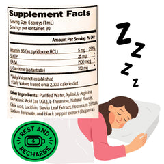 Hands dispensing Legere 5-HTP Plus GABA spray for calm.