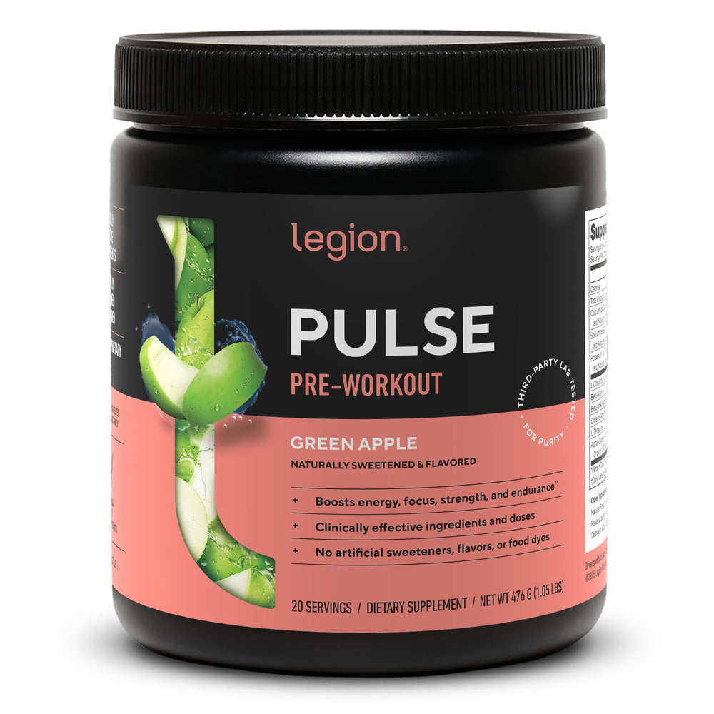 LEGION Pulse preworkout can dispensing powder for quick energy during training