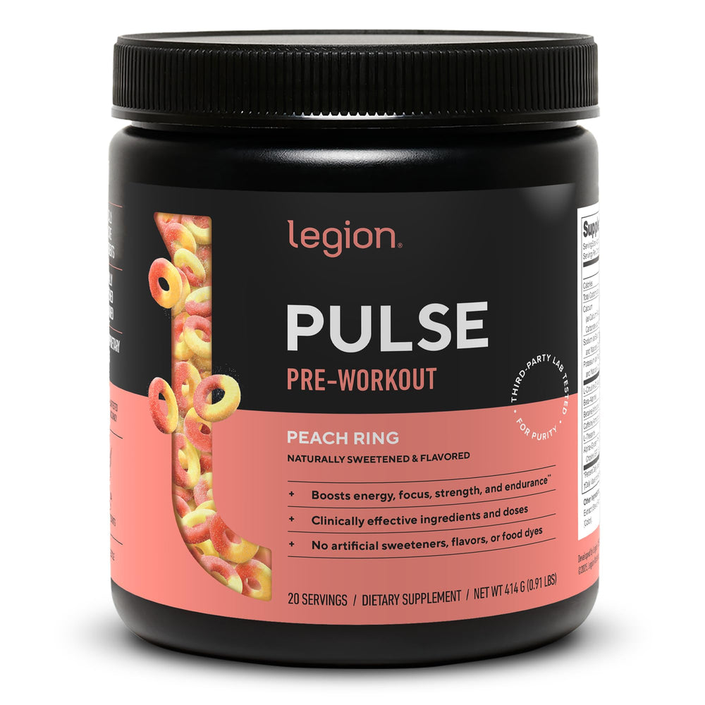 LEGION Pulse peach tub ready to energize workouts with natural sweetness and clean ingredients.